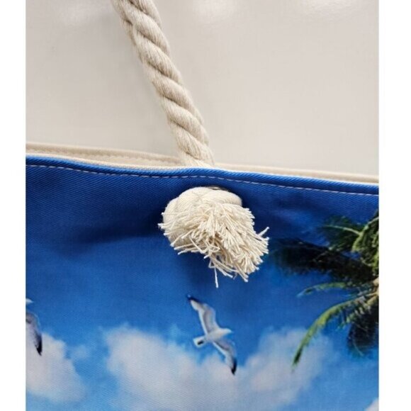 Beach Bag, Dolphin Print, Nautical Rope Handles, Large - Picture 3 of 6